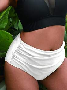 Swim Lushoire Plus Size Women Plain High Waist White Bikini Bottom For Summer Beach Vacation - White - View 1