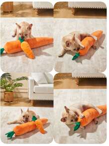 1 件胡萝卜设计宠物出牙吱吱作响毛绒玩具枕头耐用可咀嚼无聊狗互动玩具，适合中小型宠物狗，宠物新年礼物，宠物伴侣，狗玩具宠物胡萝卜毛绒玩具蔬菜咀嚼玩具小型、中型、大型犬宠物声音玩具狗配件