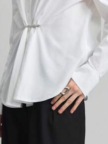 Ontre 女士纯色休闲时尚衬衫，适合日常穿着 - 白色 - 查看 6