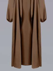 Al Najma 女士纯色灯笼袖阿拉伯风格外套，休闲长袍，适合日常休闲/家居服，朴素长袍 - 棕色 - 查看 5