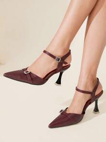 CUCCOO CHICEST Women's Pointed Toe Bowknot Slingback High Heel Sandals - Burgundy - View 1
