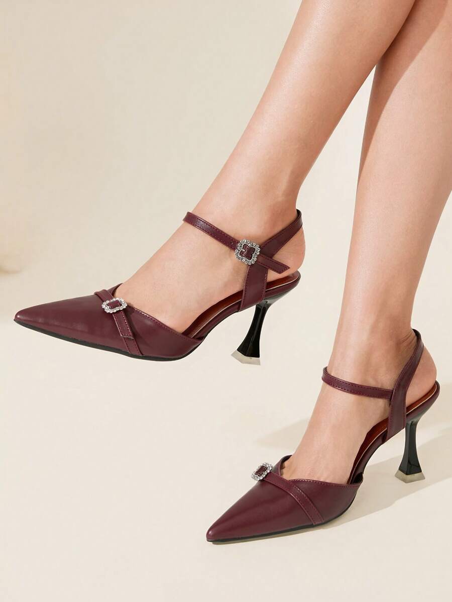 CUCCOO CHICEST Women's Pointed Toe Bowknot Slingback High Heel Sandals - Burgundy - View 1