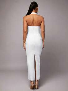 Silquee Vestido de lino color blanco sólido romántico para Día de San Valentín y cita nocturna, vestido plisado de escote en V para mujer, ideal para fiesta, cita romántica, invitada de boda, cóctel, uso diario, cumpleaños y vacaciones.