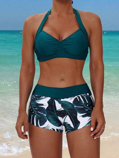 Swim Lushoire Ensemble de maillot de bain et short de bain unicolore pour femmes, mode pour l'été