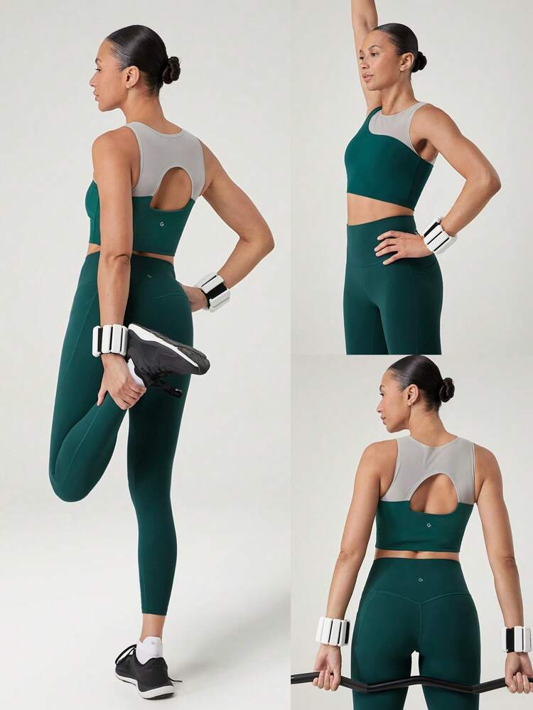 Top sin mangas con recortes y espalda de malla Powersculpt™, de alto impacto, para entrenamiento, correr y gimnasio, con copas desmontables