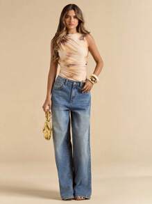 SHEIN BAE 女士夏季扎染皱纹不对称扎染印花紧身衣 - 彩色 - 查看 4