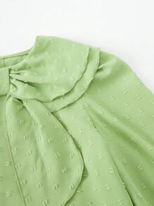 SHEIN Tween 女童纯色彼得潘领长袖宽松可爱衬衫 - 綠色 - 查看 9