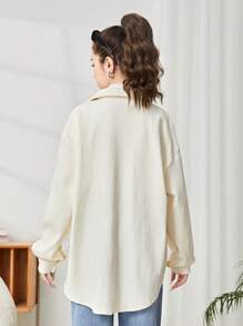 SHEIN Chaqueta casual de manga larga holgada con cuello, de tejido jacquard y forro de felpa para niña adolescente