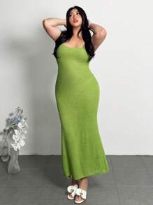 Firerie Beachside Holiday Style Green Hollow-Out Casual Elegant Fitted Pants, Slip Dress Camisole & Basic Sweater Set, Summer New Arrivals - Green - View 6