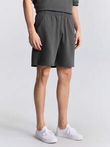 Ontre 2025 Spring & Summer Solid Color Elastic Waist Pocket Simple Shorts, Casual, Comfortable, Versatile, Breezy