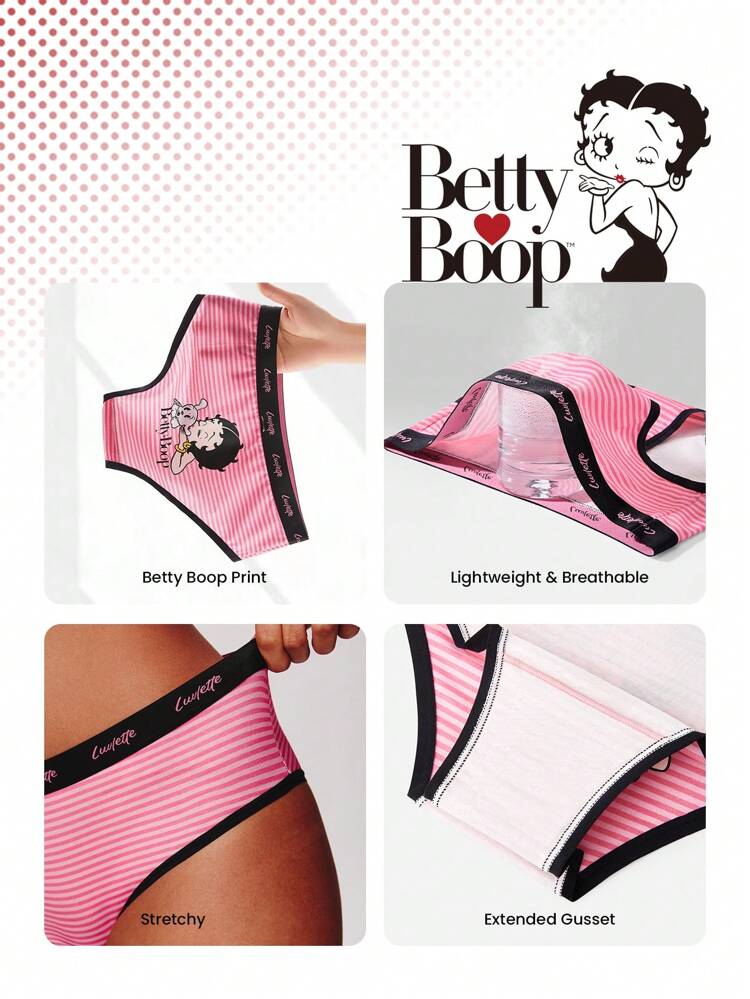 BETTY BOOP X LUVLETTE 2-Pack Cotton Mid-Waist Cheeky Women Underwear Panties Set
