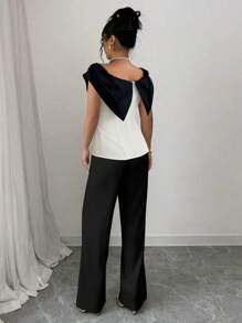 Elenzga 2pcs Women Elegant High-End Sexy Keyhole Design Top - Black and White - View 2