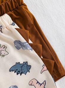 SHEIN 4 Packs New Born Baby Boy Sleeveless Vest & Matching Shorts Set + 2 Sets Striped T-Shirt, Dinosaur Print, Casual All-Match Outfit For Summer All Occasions - Multicolor - View 5