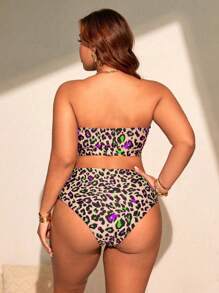 Slaydiva 2015 新款大码女式性感时尚豹纹开叉衬垫抹胸上衣和高腰三角裤 2 件套泳衣度假套装 - 彩色 - 查看 2