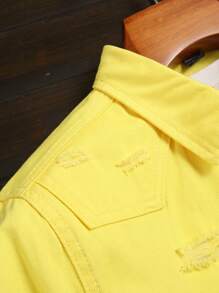 Manfinity Homme Men's Ripped Front Button Casual Short Sleeve Denim Shirt - Yellow - View 6