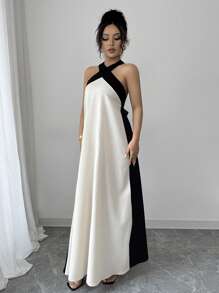 Rafferiza 女式波西米亚风格露背蝴蝶结撞色飘逸连衣裙，夏季 - 彩色 - 查看 5