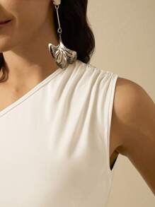 CAJUNI 女士度假休闲夏季黑色不对称领口上衣 - 杏色 - 查看 6