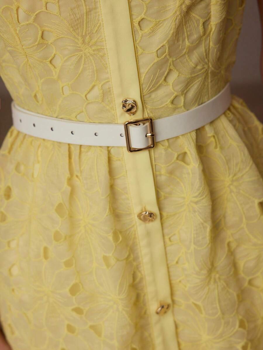 MOTF PREMIUM LACE BELTED DRESS - Yellow - View 2