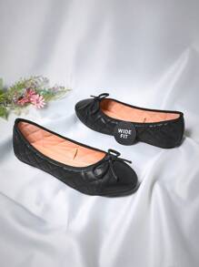 SHUZIA 女式宽版深黑色绗缝 PU 和建筑鞋头芭蕾平底鞋 - 法式几何针脚，适合早午餐到晚会 - 黑色 - 查看 6