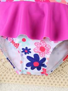 Baby Girl Floral Print Hooded One-Piece Swimsuit, Summer Holiday - Multicolor - View 4