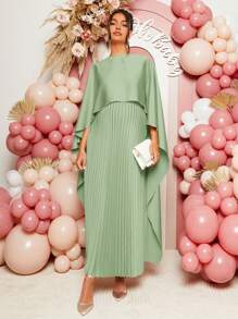 Loomaby 孕妇纯色优雅褶皱披肩领连衣裙孕妇装 - 薄荷綠 - 查看 5