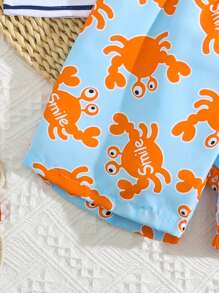 Young Boy Two Pieces Swimwear, Top Front Printed Pattern - Multicolor - View 4