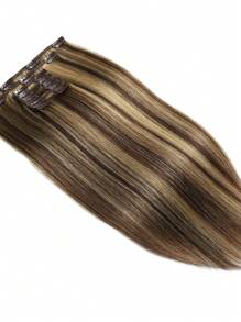 P4/27 Highlight Clip In Hair Extensions Real Human Hair, 20 Inch Remy Human Hair Clip In Extensions, Invisible Natural Straight Seamless Clip Ins Hair Extensions - SP4/27 - View 8