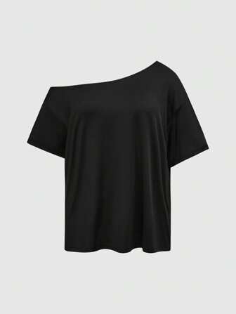 Grunge Punk T-shirt noir unicolore asymétrique pour grandes tailles, style punk de rue et sexy
