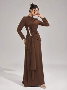 Coutiva Neues elegantes schlank geschnittenes Kleid mit Stehkragen und Langarm, formell, Abendkleid, Abendgarderobe, für Abend, Hochzeitsgast