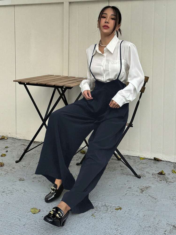 Women's Solid Color Casual Loose Jumpsuit With Side Pockets Women Jumpsuit, Fall Clothes