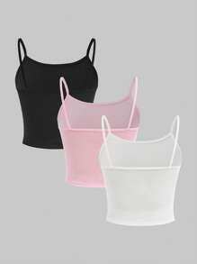 Tween Girl Tween Girls 3-Pack Minimalist Solid Slim-Fit Cami Spaghetti Strap Bra Set - Pink - View 2