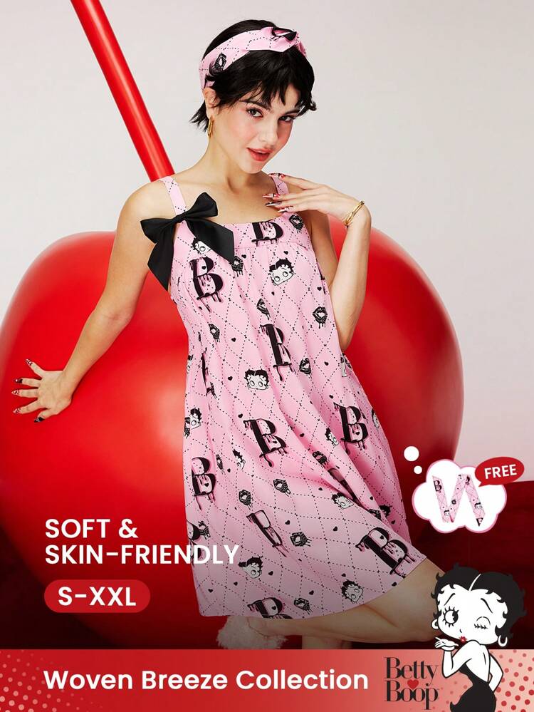 Betty Boop X LUVLETTE Bow Tank Nightgown Women Pajamas Slip Dress