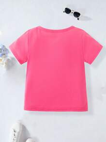SHEIN 年輕女孩4入組流行可愛的心形和動物圖案舒適休閒圓領T卹，夏季 - 彩色 - 查看 2