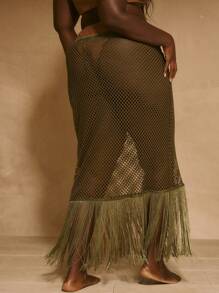 MUSERA Váy dệt kim cạp thấp dáng rộng, có tua rua, gợi cảm, dễ thương, thanh lịch, kiểu boho, thích hợp mặc đi bơi, nghỉ mát, dự tiệc, câu lạc bộ, lễ hội mùa hè. - xanh quân đội - Xem 4