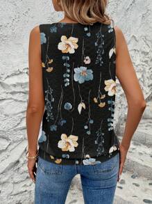 EMERY ROSE Women's Summer Casual Holiday Embroidered Jacquard Jacquard Drop Keyhole Neck Top - Black - View 2