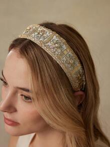 MOTF PREMIUM FLORAL EMBROIDERED HEADBAND HAIR HOOP - Beige - View 7
