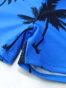SHEIN Tween Boy Tropical Leaves Print Long Sleeve 2pcs Swimsuit Set - Rash Guard & Shorts - Multicolor - View 7