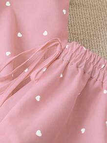 Franclia 2pcs/Set Women Heart Print Tie Front Top And Shorts Set - Pink - View 6