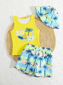 Young Boy 2 Pieces Swimwear, Front Print Patterned Swimwear Top - Multicolor - View 5