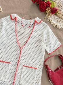 SHEIN Unity 2 Pieces Hollow Out Casual Pullover Sweater Set - Multicolor - View 4