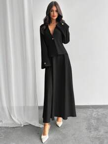 Firerie Elegant Commuting Business Blazer & Skirt 2 Pieces Set,Business Casual Woman Old Money Workwear - Black - View 5