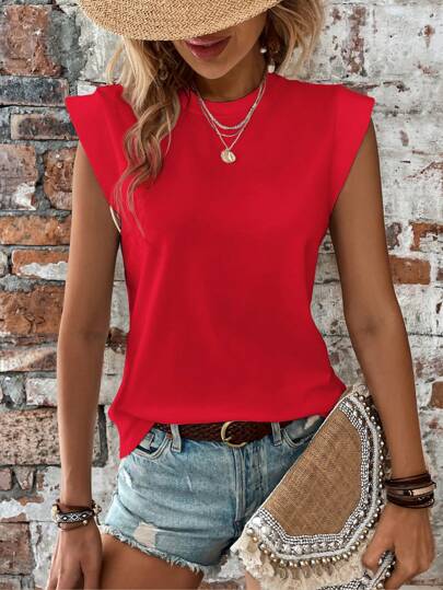 Breezaya Women Plain Round Neck Cap Sleeve Casual Versatile T-Shirt