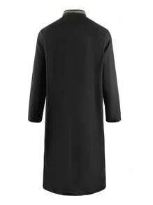 Manfinity Homme Men's Floral Print Stand Collar Button Half Placket Long Robe Shirt - Multicolor - View 2