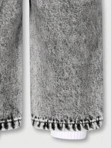 SHEIN Playful Pals 女婴休闲百搭街头风格破洞牛仔裤，可爱印花宽松阔腿裤，2024 年情人节必备单品 - 淺灰色 - 查看 5