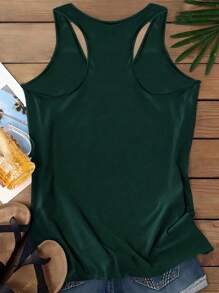SHEIN LUNE Plus Size Women Casual Minimalist Lotus Racerback Tank Top, Suitable For Summer Back To School - Dark Green - View 2