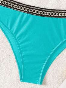 Swim Lushoire Vacation Beach Two Pieces Swimwear Set With Contrast Color Trim For Summer - Mint Green - View 5