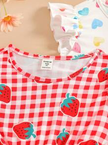 SHEIN Vintaside Kids Conjunto de 4 vestidos de verano casuales y lindos para niñas con estampado digital, mangas cortas y cintura entallada - Multicolor - Ver 5