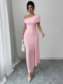 Elenzga Vestido longo de verão elegante regular de malha feminino - Rosa - Ver 3