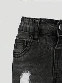 Young Girl' Light Washed Blue Ripped Distressed Elastic Skinny Jeans, Fashion Minimalist Design - Black - View 5