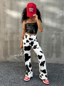 Coolane Kids Tween Girls Spring/Summer Cow Print High Waist Flare Pants